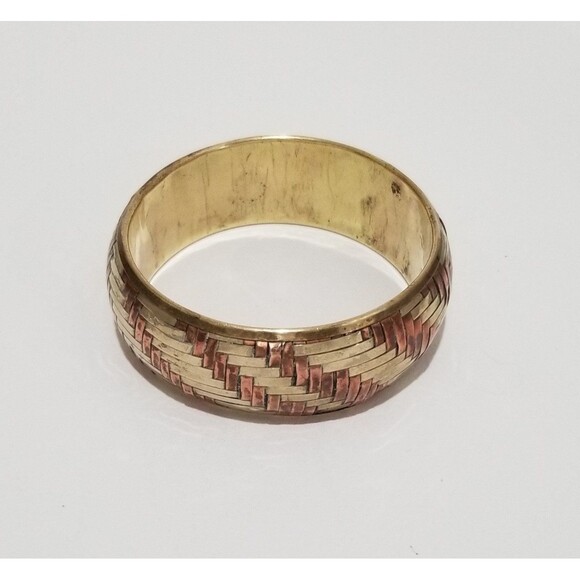 Silver Copper and Brass 1" Wide Basket Weave Cuff Bracelet and Matching Earrings - Picture 7 of 10